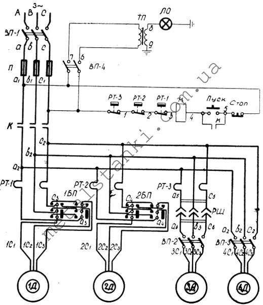 Электрическая схема токарного комбинированного станка модели 1М95